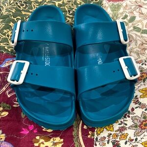 Birkenstock Arizona EVA Turquoise Teal Blue Double Strap Sandals 38